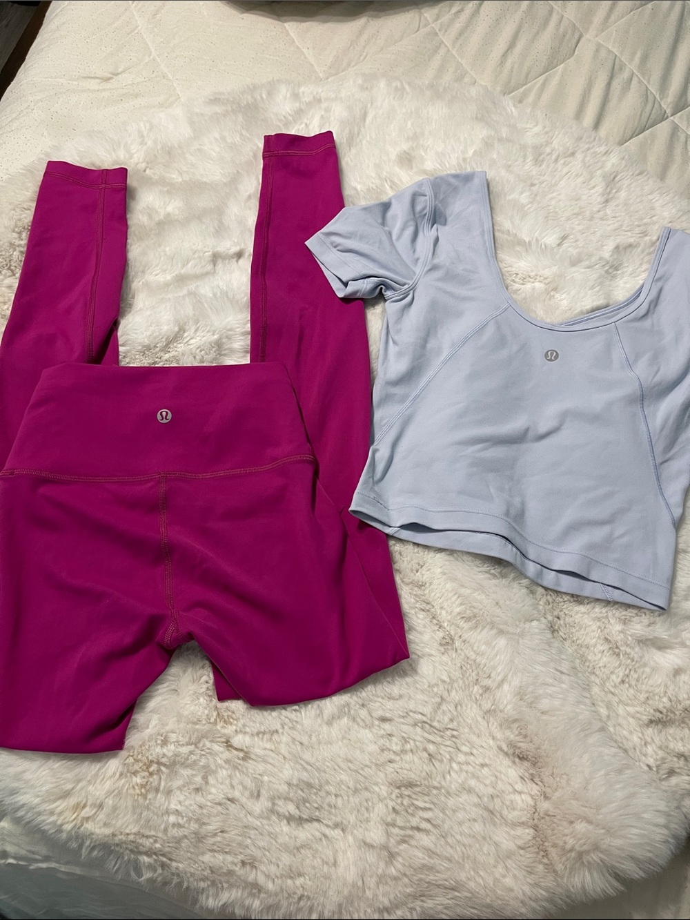 lululemon athletica Fuchsia Leggings with Light Blue Crop Top